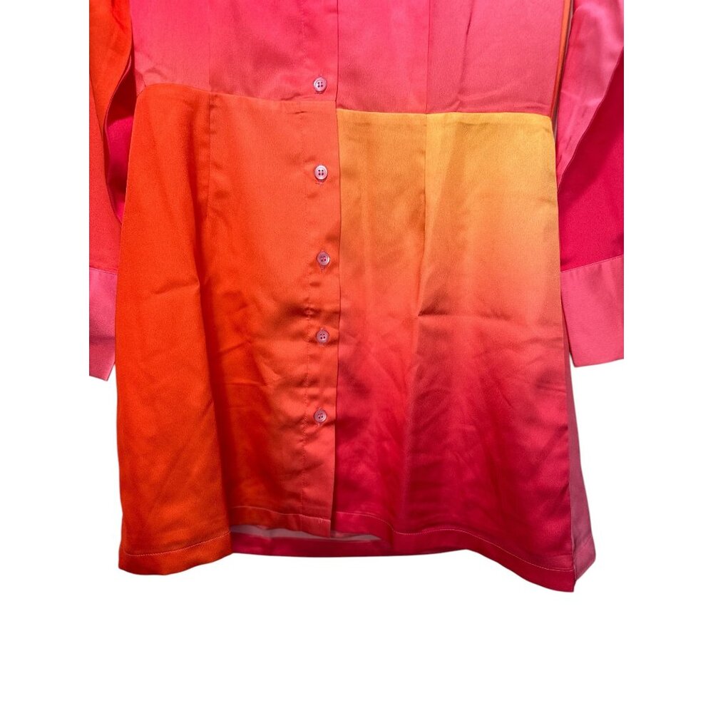 Ronny kobo Jones dress Women Medium Orange Sunset Mini Long Sleeves Button Down - Picture 13 of 16